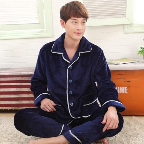 Winter autumn plus size flannel pajamas thick men coral fleece pajama sets sleepwear long-sleeve male