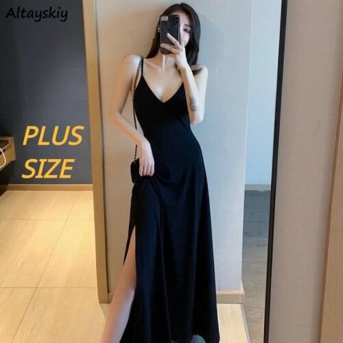 Dresses Women V-neck Sleeveless Korean Style Chic Trendy Sexy Party Club Slim Ulzzang Side-slit Holiday Female Vestido Feminino