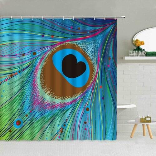 Peacocks Feather Shower Curtains Chinese Birds Feather Bathroom Cloth Curtains Set Waterproof Polyester Bathtub Decor With Hooks
