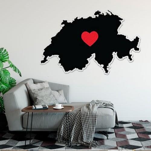 Switzerland Wall Decals Switzerland Country Shape Heart Vinyl Sticker Waterproof Decal Sports Mural Vinyl Removable Ru-364