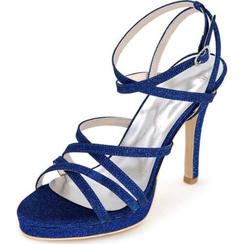 High Heels Sequin Wedding Sandals Shoes Open Toe Ankle Buckle Strap Heeled Platform Formal Party Summer Ladies Sandals