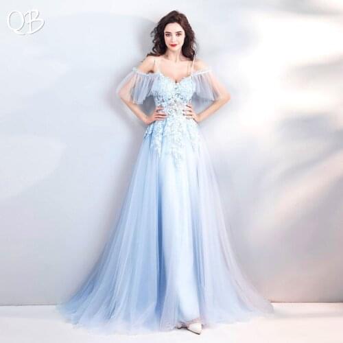 Light Blue A-line Sweetheart Tulle Lace Beading Appliques Elegant Evening Dresses Bride Banquet Party Prom Dress XK248