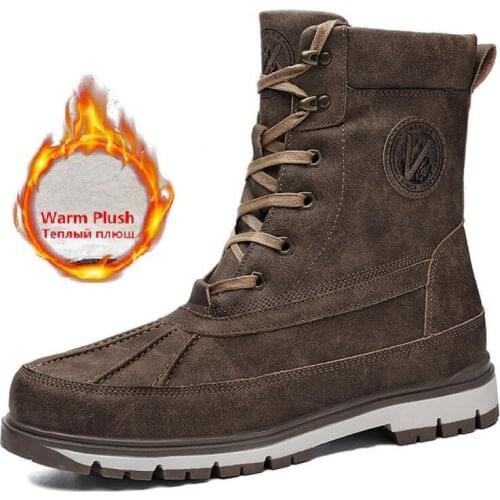 New Warm Plush Snow Boots Men Lace Up Casual High Top Mens Boots Waterproof Winter Boots Anti-Slip Ankle Boots Motorcycle Boots