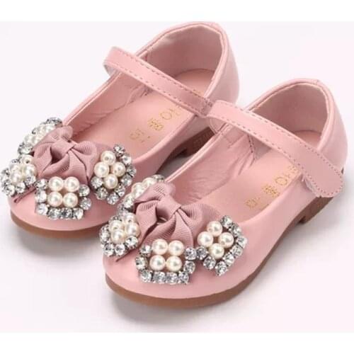 Rhinestone pearl flower Princess Shoes Baby Girls Shoes Kids Soft bottom chaussure fille Childrens Single shoes 1 2 3 4 5 6-11T