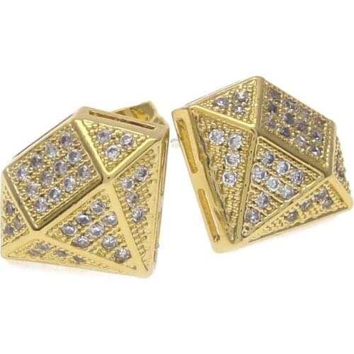 Hip Hop CZ Stone Paved Bling Ice Out Stud Earring Gold Color Copper Geometric Rhombus Stud Earrings Men Rapper Jewelry