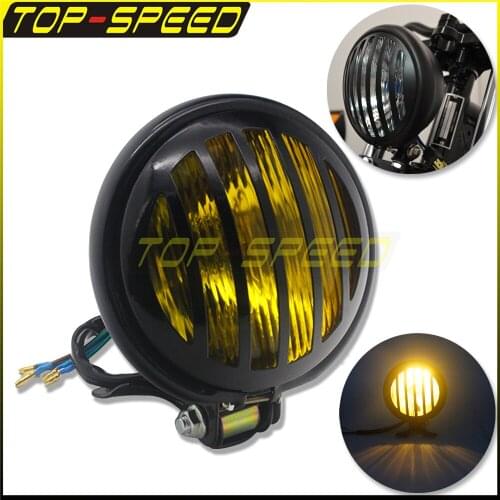 Universal 5" Motorcycle Black Amber Headlight Guard Protector Grille Grill Cover For Harley Sportster Cafe Racer Chopper Bobber