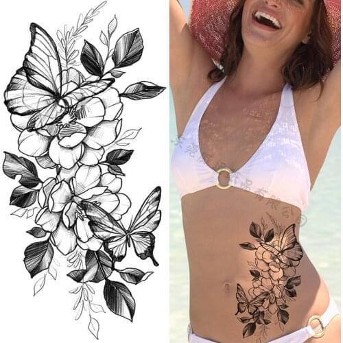 Waterproof Temporary Tattoo Sticker Butterfly Rose Flower Art Fake Tatoo Arm Back Belly Chest Leg Flash Tatto Art for Women Men