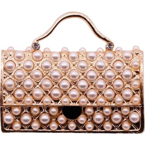 Women Handbag Shape Faux Pearl Inlaid Brooch Pin Denim Jacket Collar Badge Gift 2019