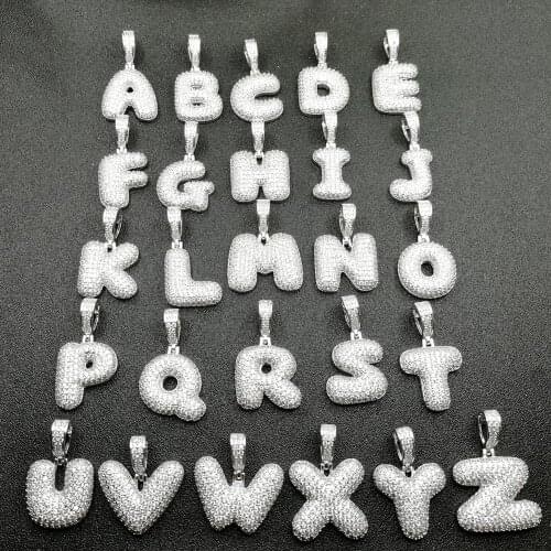 A-Z Single Bubble Letters Necklaces & Pendant Chain For Men Women Gold Color Cubic Zircon Hip Hop Jewelry Gifts