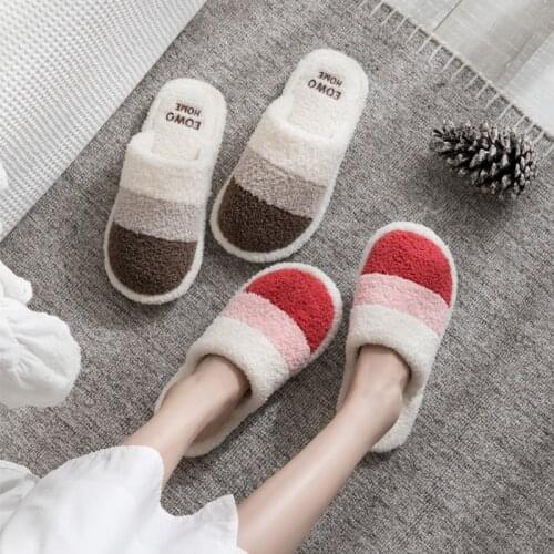 Women shoes home slippers non slide suede warm antiskid indoor couple fashion thermal plush cotton beautiful