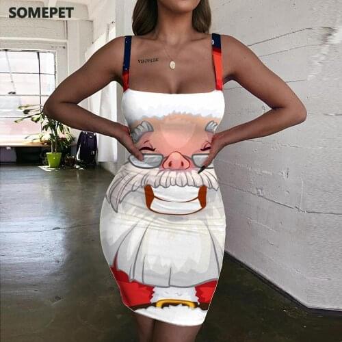 SOMEPET Santa Claus Dress Women Snowflake Sundress Funny Halter Sleeveless Harajuku Vestido Sexy Womens Clothing Summer Beach