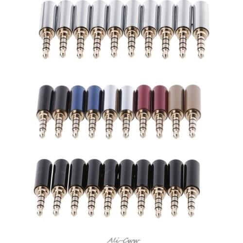 10 Pcs 4 Pole Copper Gold Plated 3.5mm Male Stereo Audio Jack Plug Soldering Connector