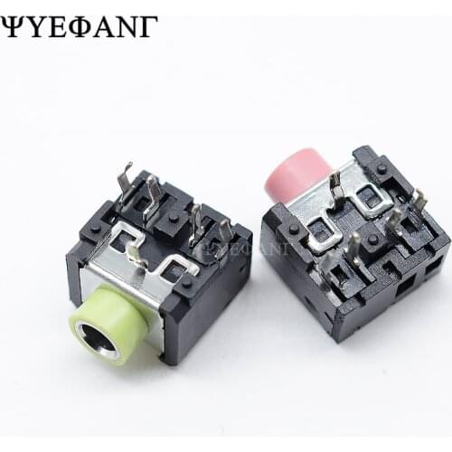 10Pcs PJ306 PJ-306 3.5mm Female Audio Connector 5 Pin DIP Stereo Headphone Jack Pink Green