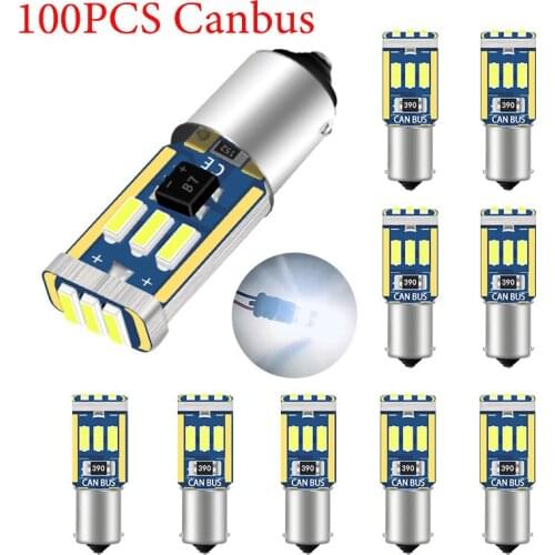 100PCS Car Led BA9S CANBUS T4W H6W LED 4014 15LED Side Wedge Light Interior Signal Lamp ars Roof lights Mirror Plaste lights 12V