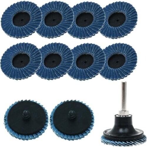 11 Pcs 2 Inch 50mm 1/4" Flat Flap Disc Roll Lock Grinding Sanding Wheels W/ Holder