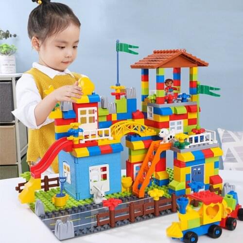 178Pcs Colorful Big Particle Building Blocks DIY City House Roof Educational Toys For Children Compatible brand slide