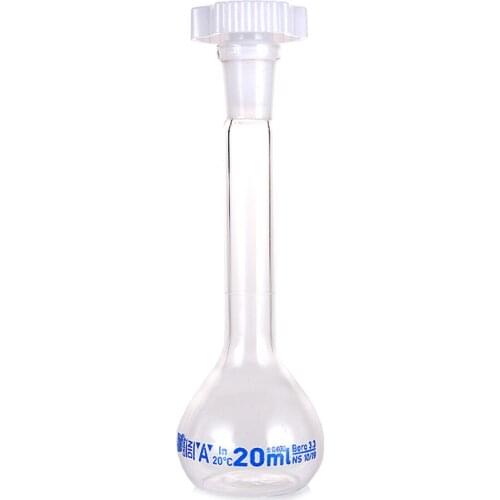 20ml Transparent Lab Borosilicate Glass Volumetric Flask with plastic Stopper Office Lab Chemistry Clear Glassware Supply