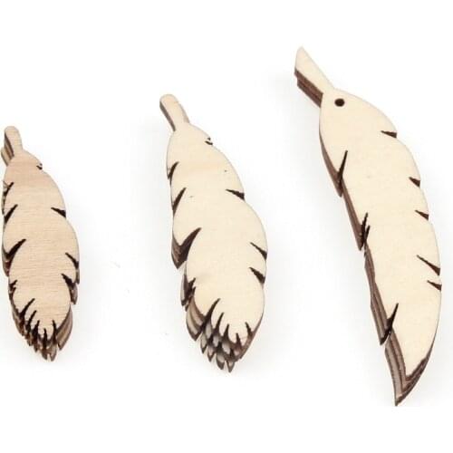 20pcs Mixed Wood Feather Home Decoration Scrapbookings DIY Wood Crafts For Wedding Festival Handmade Embellishment