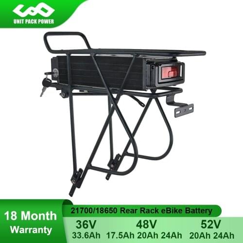 36V 33.6Ah 48V 24Ah 20Ah 52V 24Ah 20Ah Rear Rack eBike Battery WIth Layers Luggage for 2000W 1500W 1000W 750W 500W Bicycle Motor
