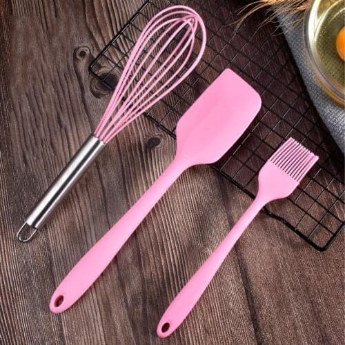 3Pcs Heat Resistant Silicone Cream Spatula Spoon Turner Set BBQ Oil Brush Cake Scraper Buttter Mixer Baking Pastry Cooking Tools