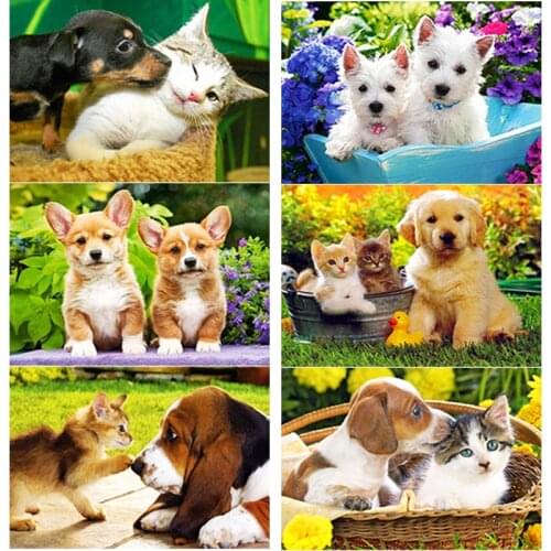 New 5D DIY Diamond Painting Cats Dogs Diamond Embroidery Animal Cross Stitch Full Square Round Drill Home Decor Manual Art Gift