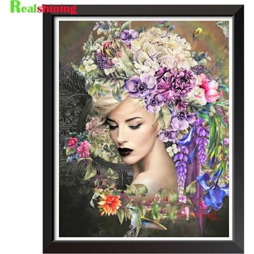 Diamond Embroidery Hummingbird,Flower Iris Fantasy Woman Cross Stitch Diy Diamond Painting Sale European Sexy Beauty N1713