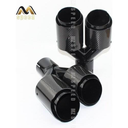 Car accessories 304 stainless steel black and bright carbon fiber y-type double outlet straight edge exhaust pipe tailpipe