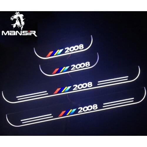 Car Scuff Plate Led Lights For Peugeot 2008 2014 - 2018 2019 Door Acrylic Sill Plate Guard Pedal Pathway Moving Welcome Light