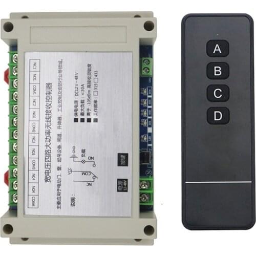 Wide voltage 12V 24V 36V 48V 4CH 30A long distance RF Wireless Remote Control Switch Learning Code Momentary Toggle Latched