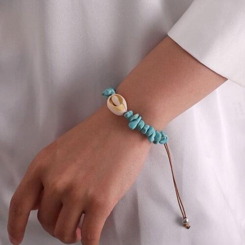 Ethnic Bohemian Knitted Natural Sea Shell Bracelets for Women Vintage Stone Chippings Geometric Beach Bracelet Party Jewelry