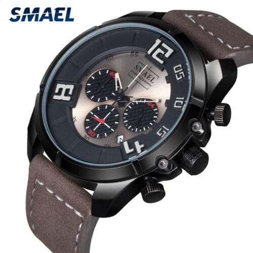 SMAEL Mens Watches Top Brand Luxury Quartz Watch Men Casual Leather Waterproof Reloj Hombre Sport Watch Date Relogio Masculino