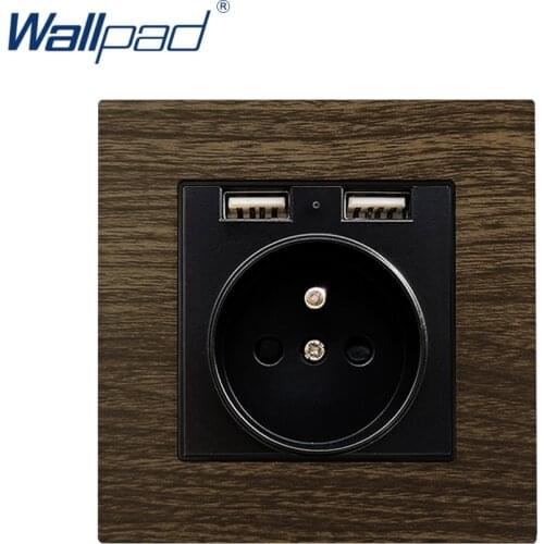 Wood Design French Socket with USB Socket Wallpad EU Wall Socket Satin Metal Panel USB Outlet Wall