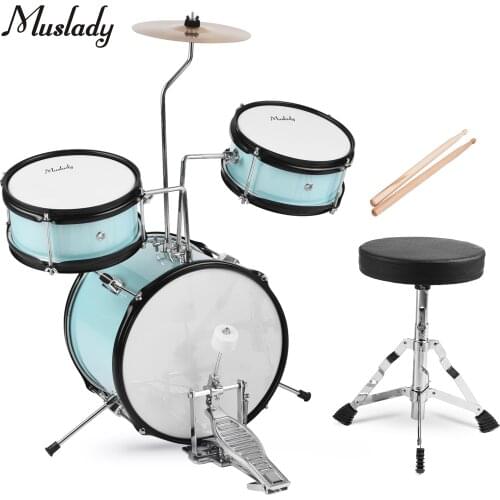 Muslady 12 inch 3 Pieces Kids Drum Set with Adjustable Throne Cymbal Pedal Drum sticks Musical Educational Instruments for Kids