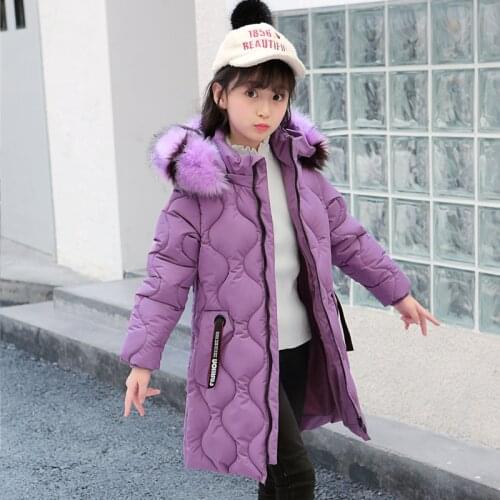Children Coat Winter New Girls Clothing Big Kids Thickened Hand-Stuffed Cotton Colored Fur Collar Cotton Jacket For Girl 2020