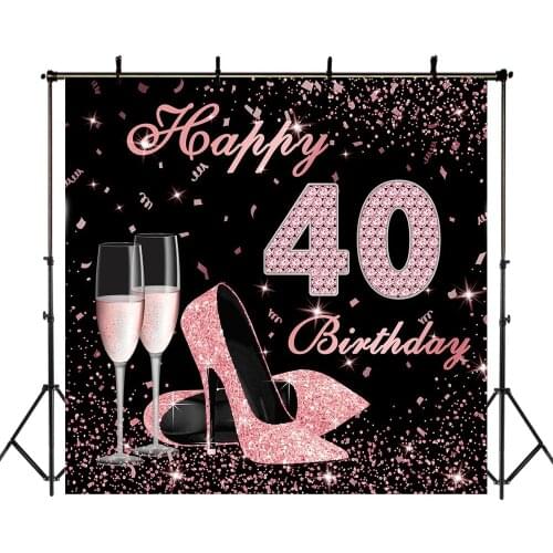 NeoBack Happy 40th Birthday Backdrop High Heels Elegant Lady Photography Backdrops Rose Gold Diamond Backdrop for Pictures