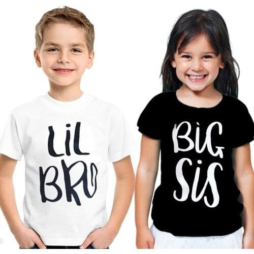 Funny Twins Sis Bro Matching Clothing Letter T-Shirts Little Brother Baby Boy Cotton T-shirt Big Sister Summer Girls Tee Tops