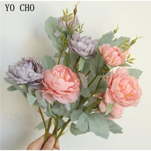 YO CHO Artificial Flowers Silk Rose Peony DIY Flower Arrangement Fake Rose Home Party Wedding Wall Decor Wedding Planner Supply