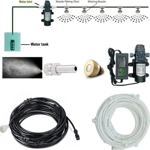 6-18M Misting Kits 12V DC Pump Spray Dust Removal System Fog Nozzles Low Pressure Atomization Humidify Cooling Watering