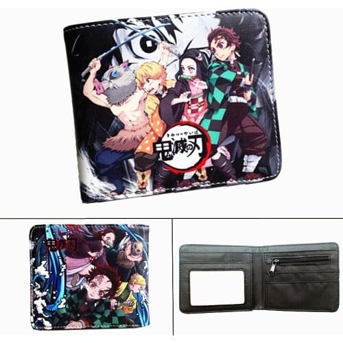 Anime Demon Slayer Kimetsu no Yaiba PU Wallet Boys Girls Zip Coin Pocket Leather Short Bifold Photo Card Holder Layers Purse