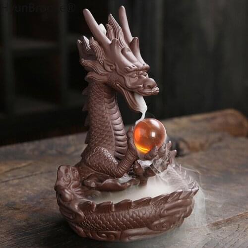 Incense burner Ceramic Backflow Incense Burner Creative Home Decor Dragon Incense Holder Censer With Crystal Ball + 10pcs Incens