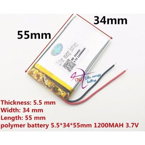 SD 553455 li-ion polymer 3.7v 1200mah 553455 rechargeable battery