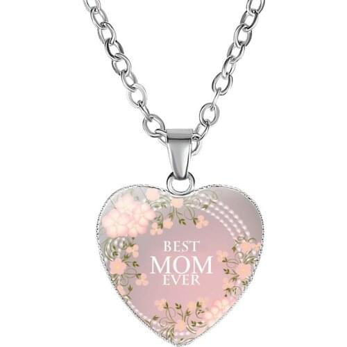 Cute Heart Pendant Necklace Best Mom Ever Flower Long Chain For Women Family Love Mother Mommy Birthday Jewelry Mothers Day New
