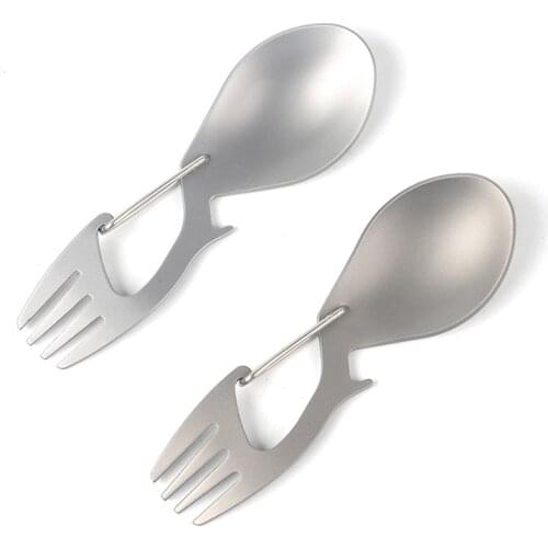 HOT!Multi-Tool Titanium Construction Spork Multi-Function Spoon Fork Carabiner Bottle Opener Outdoor Camping Picnic Tableware