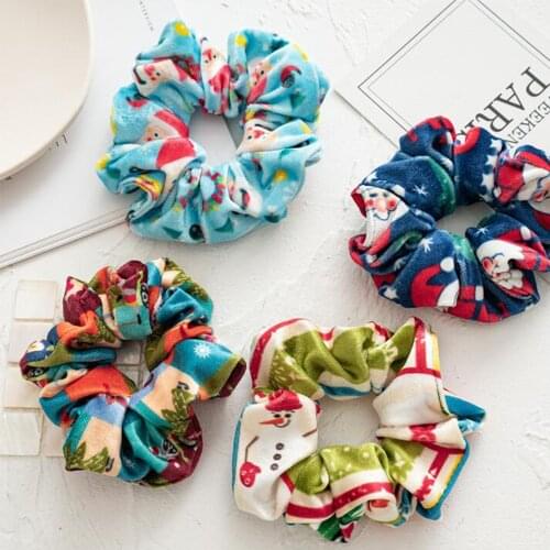 Trendy 2020 Christmas Festival Printed Women Ponytail Velvet Scrunchies Novelty Handmade Hair Bands Headband Girl Headwear