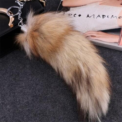 Fashion Large Real Fox Tail Fur Keychain Pom Pom Fur Pendant Car Key Ring Chain For Women Handbag Bag Charms Trinket Party Gift