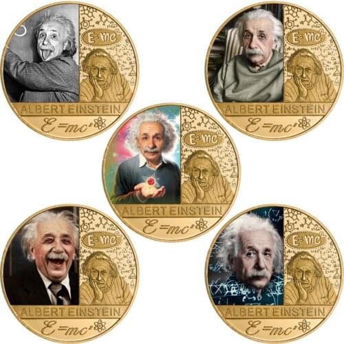 E MC2 Famous Physicist Gold Plated Commemorative Coins Set with Coin Holder Collectible Challenge Coin Educational Souvenir Gift