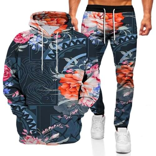 2021 new black cool mens hooded sweatshirt and pants two-piece digital printing 3D pattern hoodie pullover sportswear suit