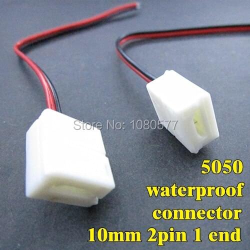 New 50pcs/lot 5050 led strip waterproof connector 10mm 2pin 1 end connector for 5050 5630 5730 single color led strip