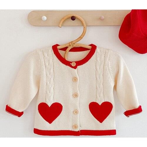 New Baby Girls Cute Loving Heart Cardigan Coat Children Clothing Autumn Winter Girls Knitted Kids Cardigan Coat