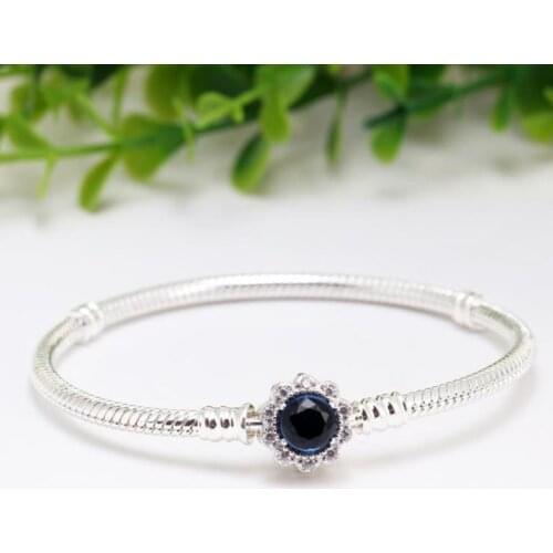 New Pan 925 Silver Brilliant Life Fashion Blue Star Crown Snake Bone Chain Women Wedding Surprise Gift Jewelry